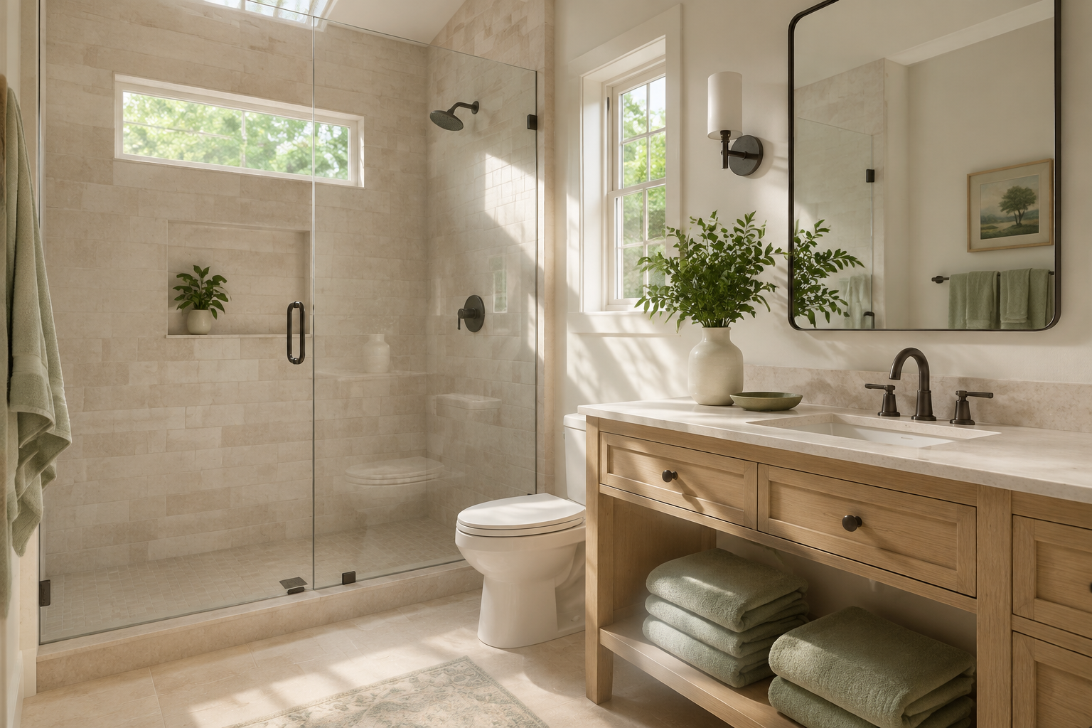 Bright freshly cleaned bathroom