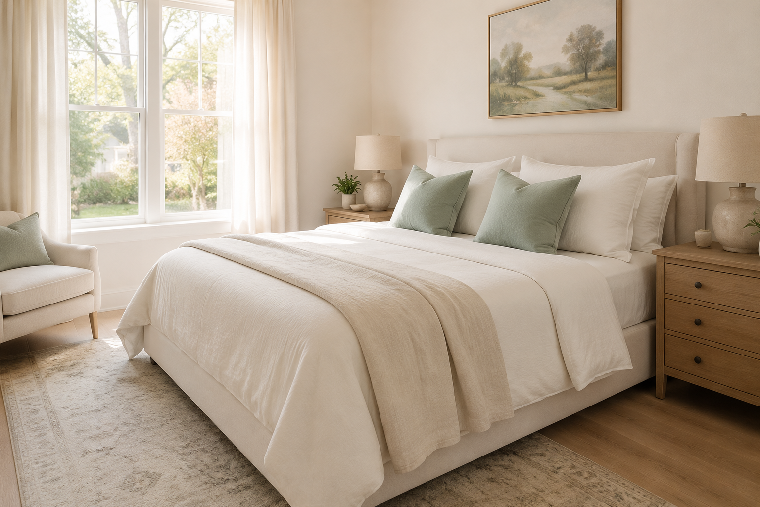 Neatly made and freshly cleaned bedroom